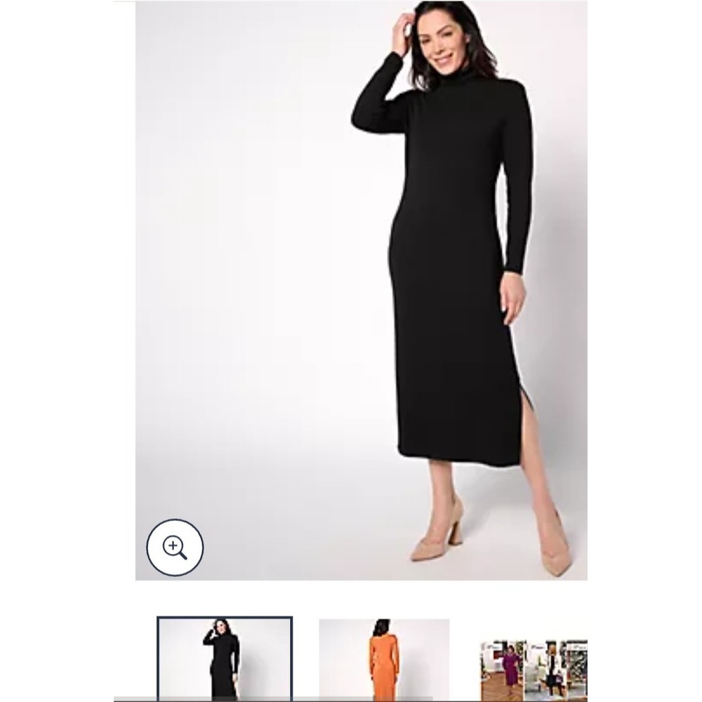 QVC Women with Control Maxi Dress XLP‎ Black Mock Neck Tummy Control Slit